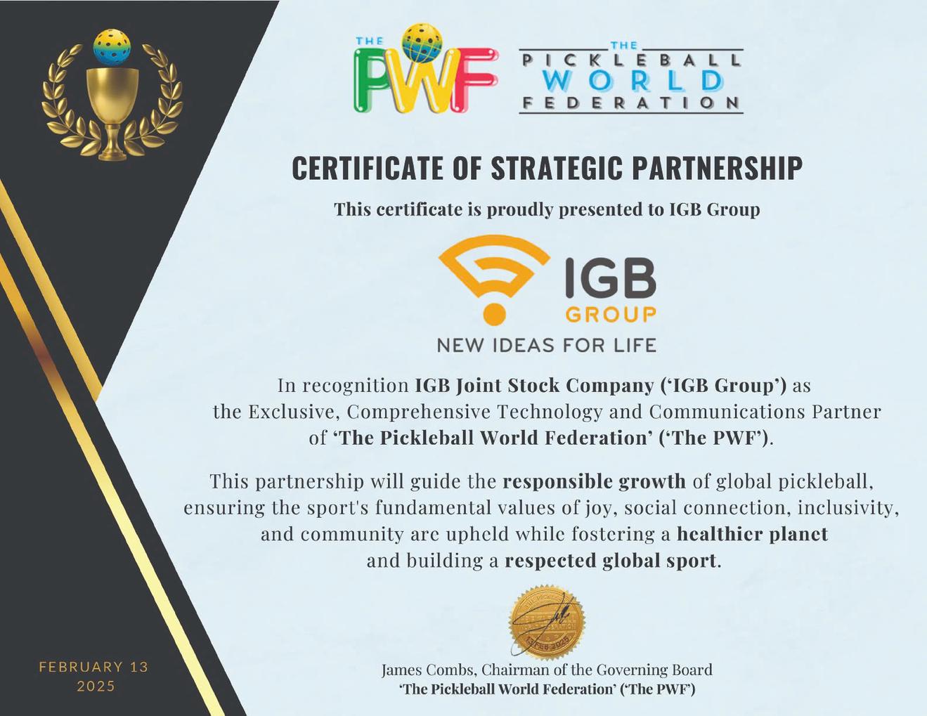 IGB group and the Pickleball World Federation sign comprehensive partnership agreement