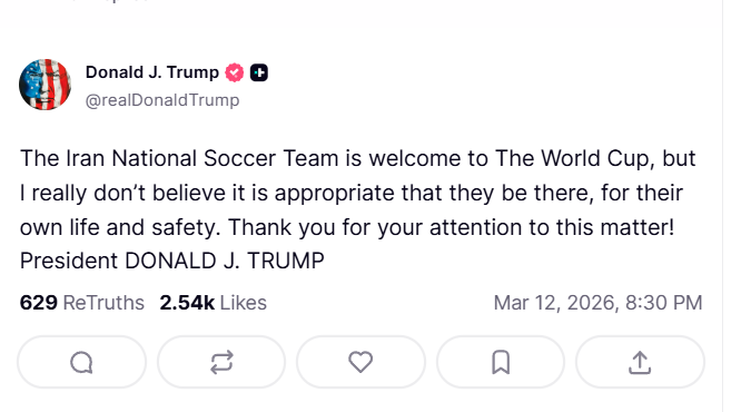 Trump nói đội tuyển Iran “được chào đón” tại World Cup, nhưng Tehran tuyên bố rút lui